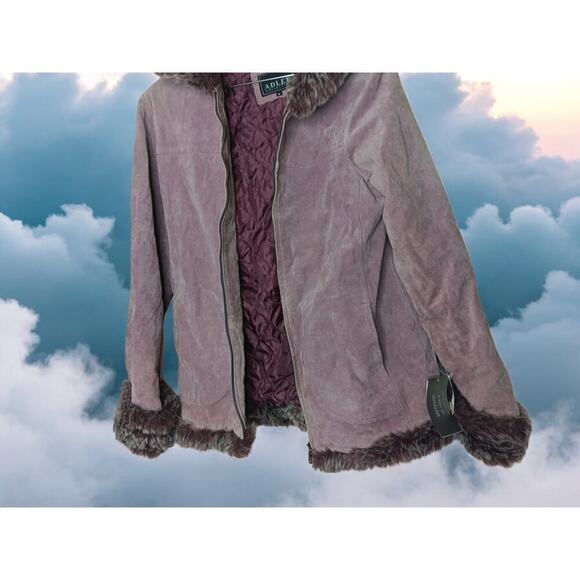 New with Tags Adler Collection 100% Leather Faux Fur Hood Coat SZ M - Picture 3 of 16